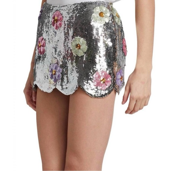 Brandon Maxwell Black and Silver Sequin High Waist Shorts - Picture 2 of 7